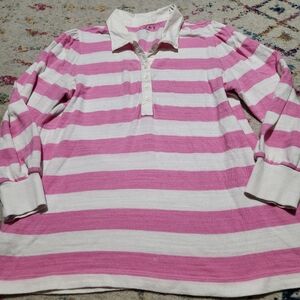 💘 LOFT Pink Stripe Rugby Top